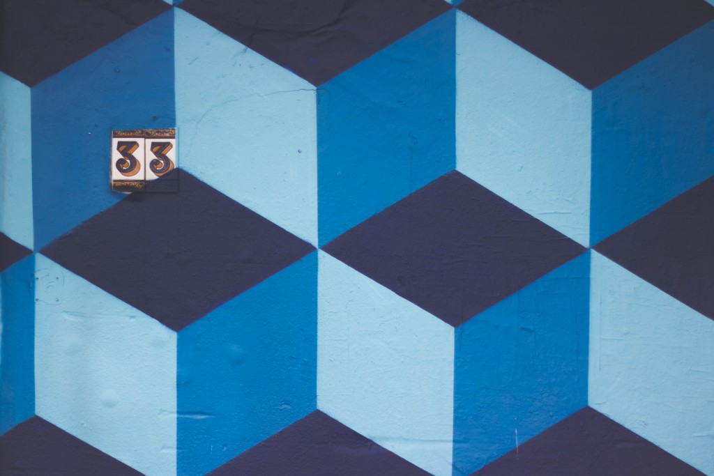 a wall with blue square pattern