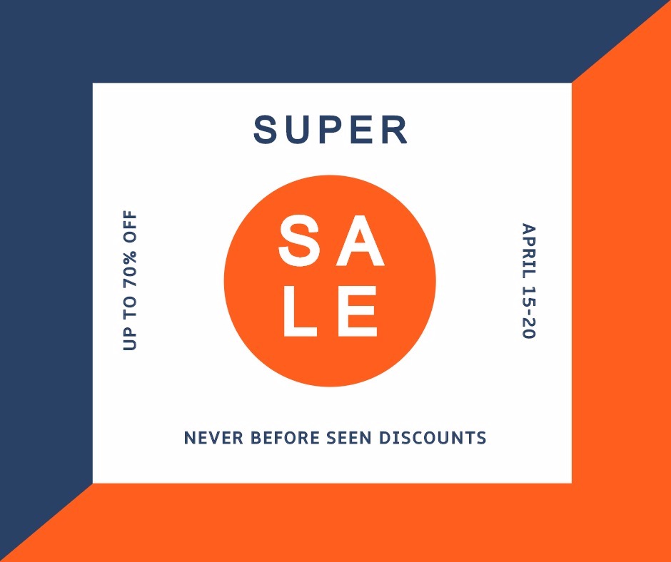 a sale facebook post with orange and blue