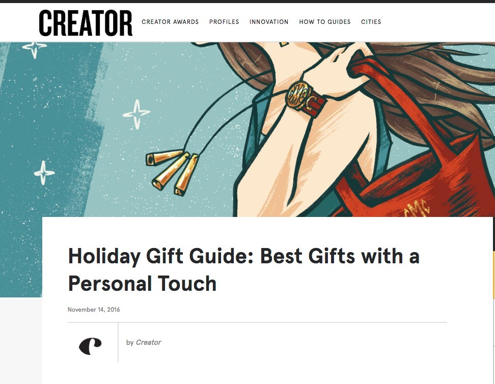 a cartoon female on the Creator's holiday gift guide page